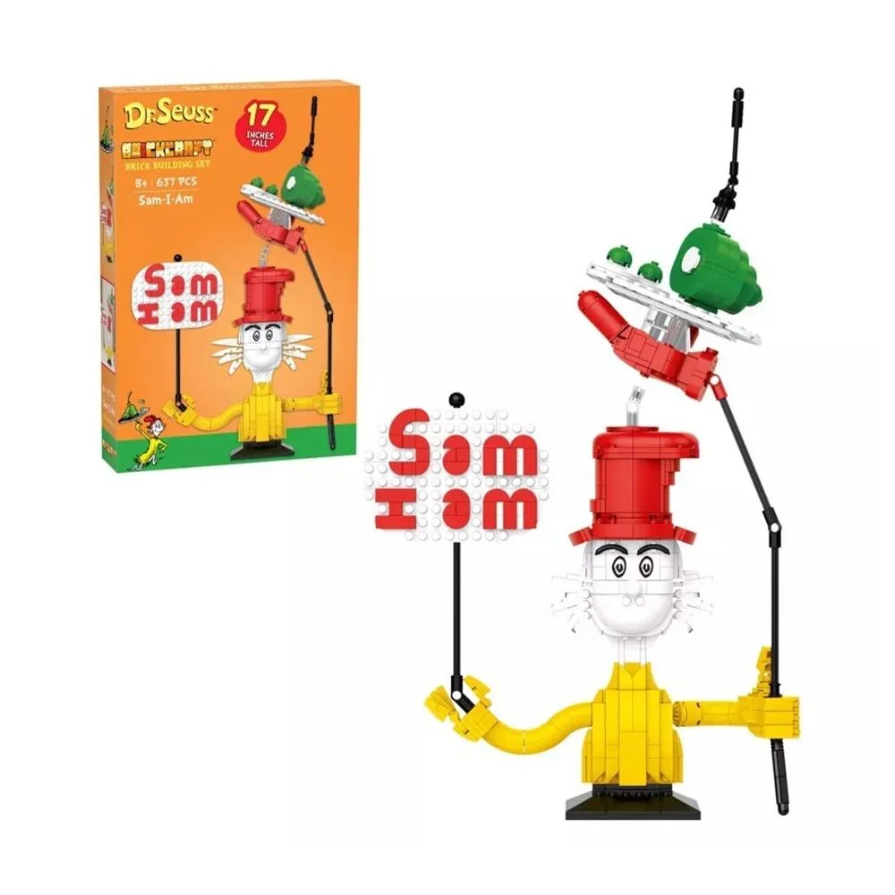 Dr Seuss Green Eggs And Ham Sam-I-Am Brick Building Set 637 Pcs 17 Inches Tall